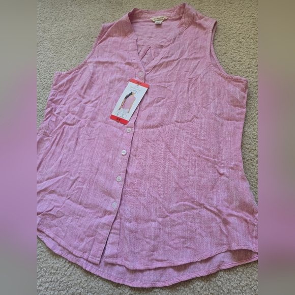 Original Weatherproof Vintage Tops - 50. NWT Linen Blend Sleeveless Button Down Soft Pink Weatherproof Vintage
